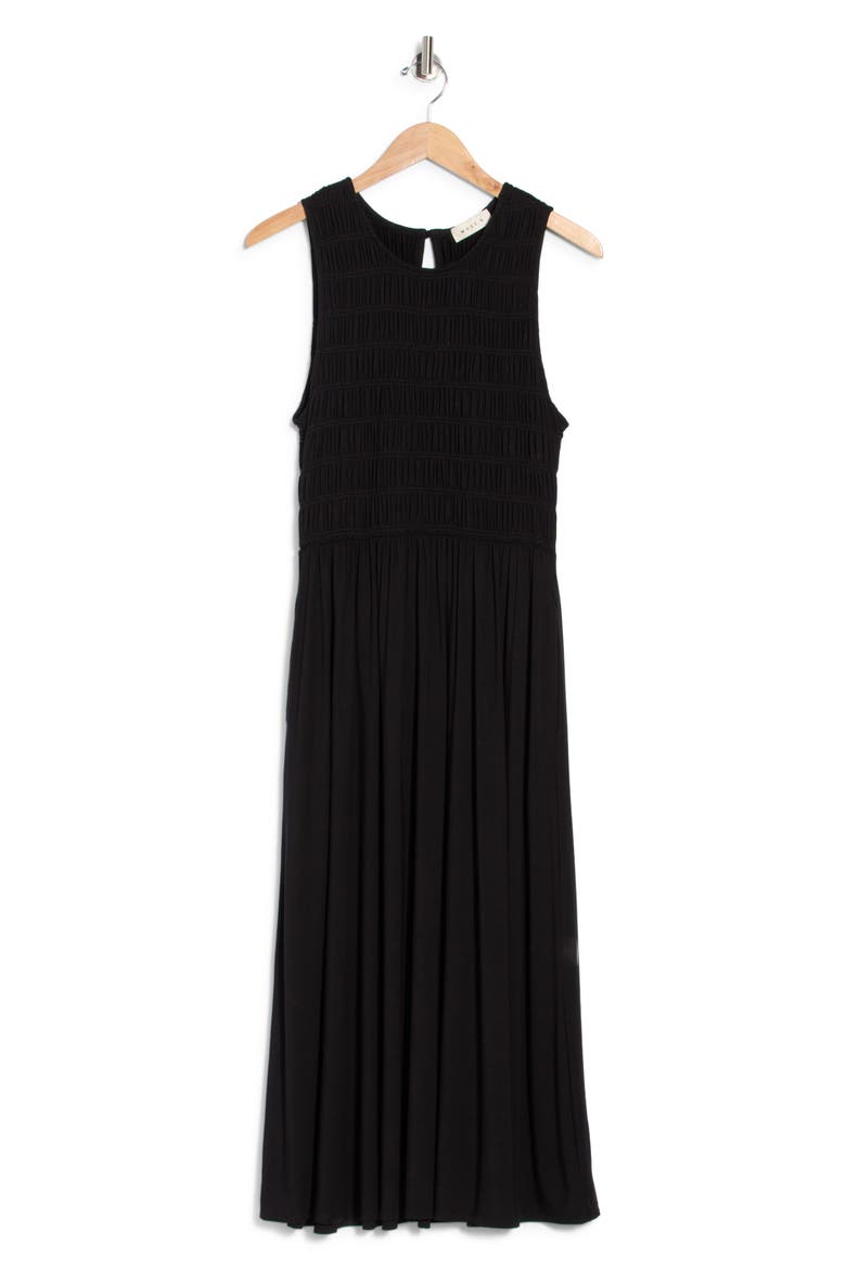 Smocked Bodice Fit & Flare Dress, Alternate, color, BLACK