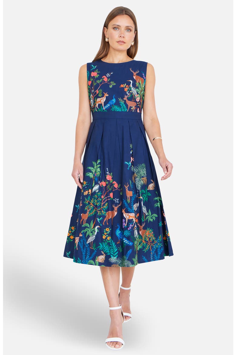 Animal Print Cotton Midi Skater Dress, Main, color, Navy