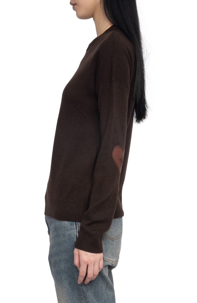 Zadig & Voltaire Cici Heart Patch Wool & Cashmere Sweater, Alternate, color, Dark Chocolate