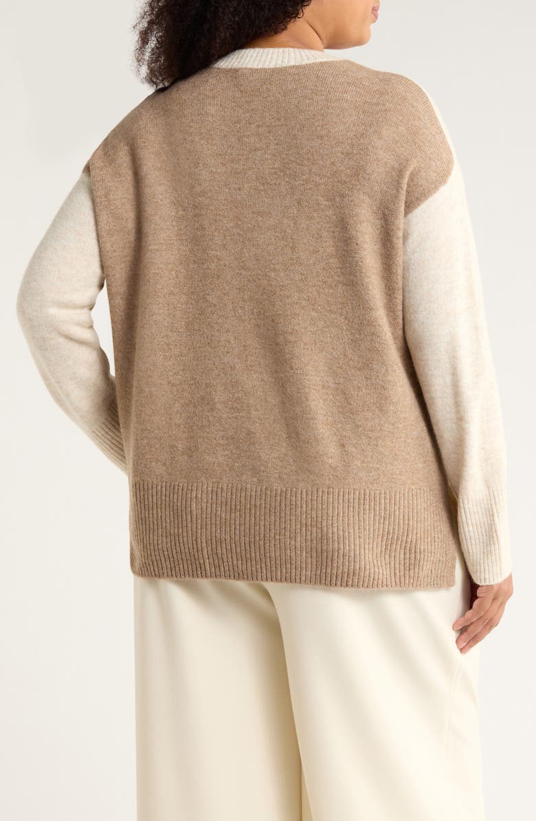 Vince Camuto Colorblock V-Neck Sweater, Alternate, color, Malted