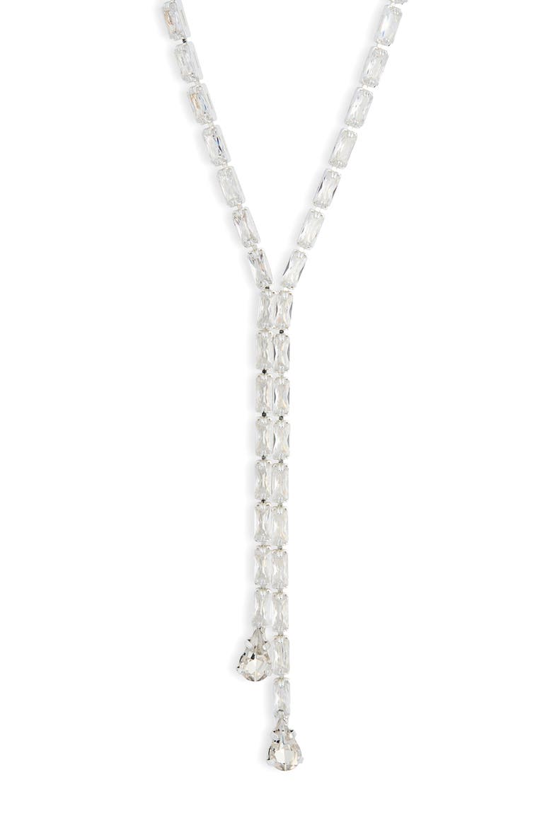 Cubic Zirconia Double Drop Y-Necklace, Main, color, CLEAR- SILVER