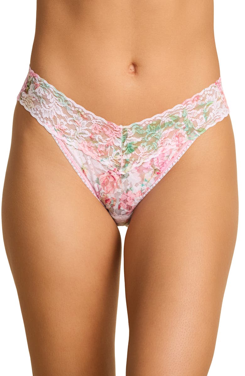 Hanky Panky Print Low Rise Thong, Main, color, Rococo Rose
