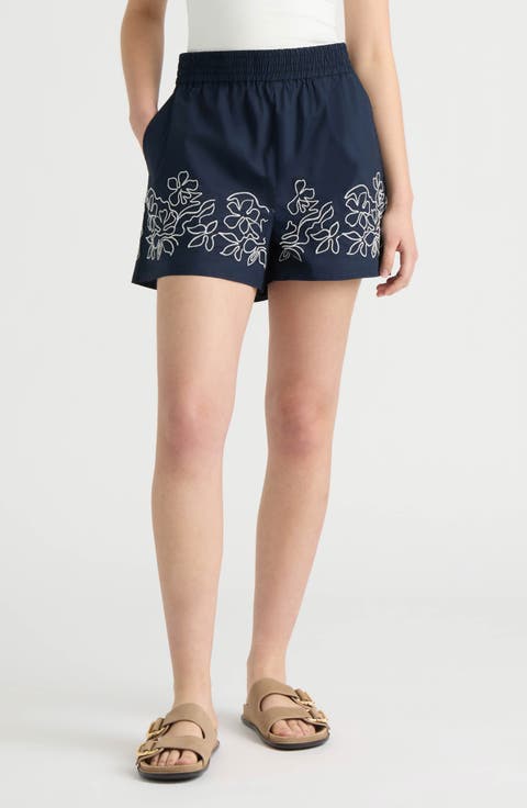Floral Embroidered Poplin Shorts