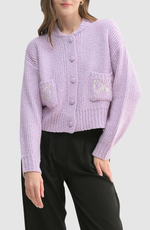 Bow Embroidered Bouclé Cardigan