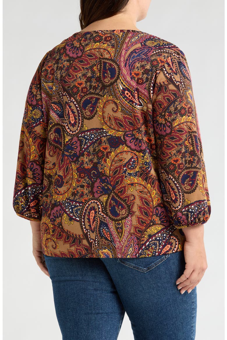 Moss Print Crepe Top, Alternate, color, CARAMEL MULTI