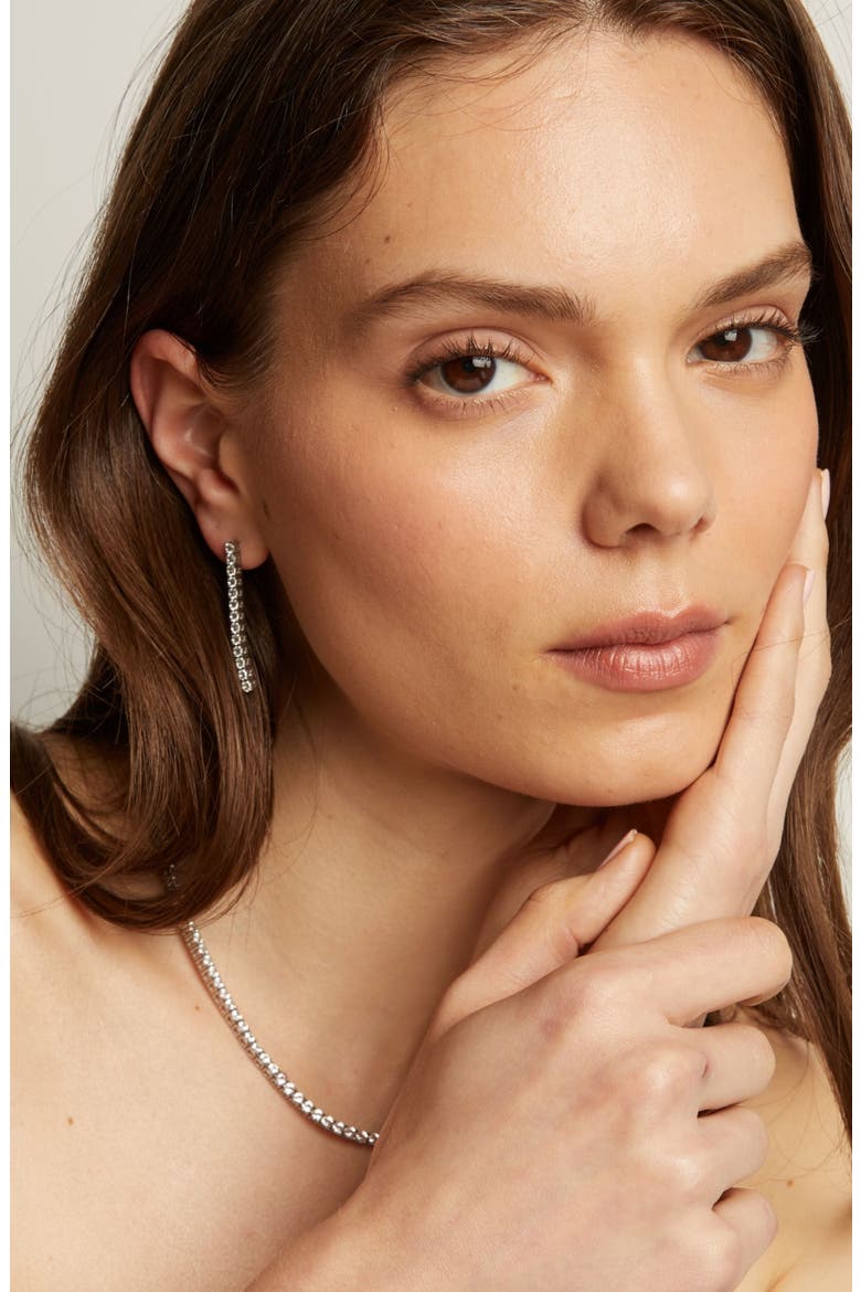 Unbreakable Lab Grown Sapphire Tennis Earrings, Alternate, color, White
