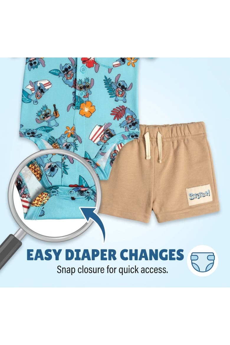 Lilo & Stitch 2-Piece Bodysuit and Shorts Set, Alternate, color, Blue Khaki Stitch