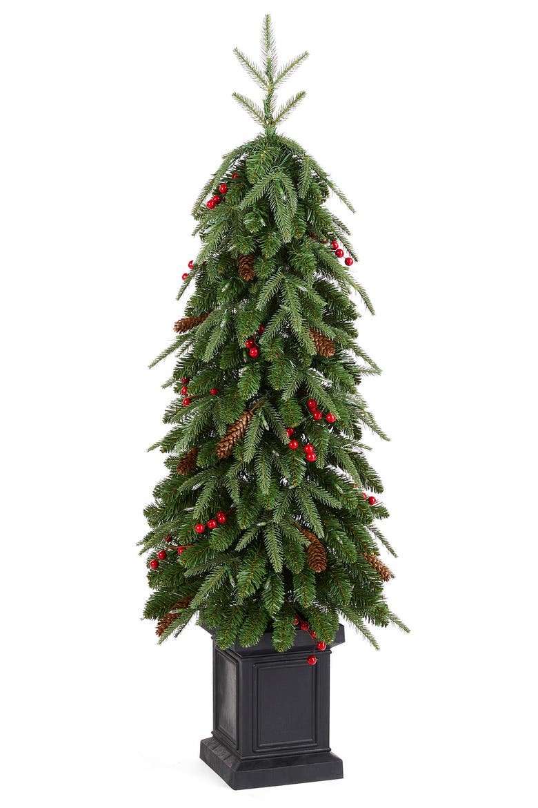 4ft Pre-lit Artificial Christmas Porch Tree with 100 Warm White Lights, Alternate, color, Green