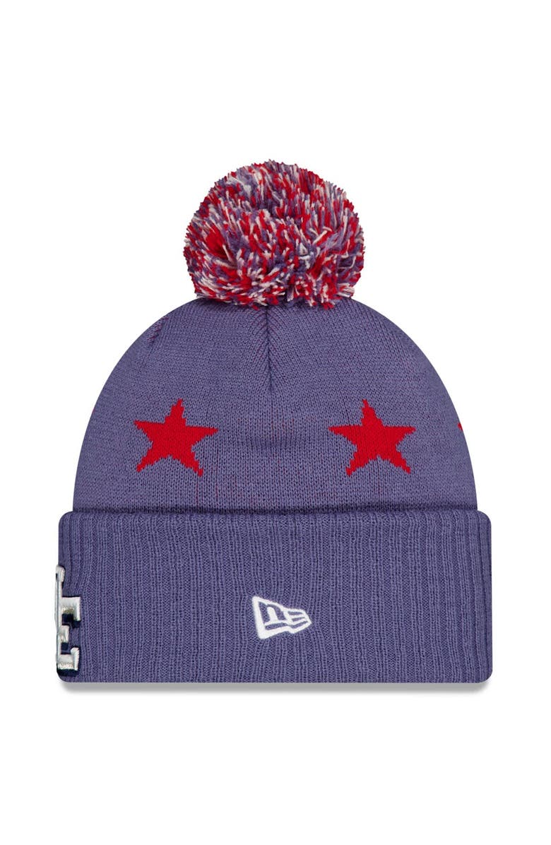 New Era Men's New Era Meadow Blue New England Patriots 2025 Rivalries Collection Sideline Cuffed Knit Hat with Pom, Alternate, color,