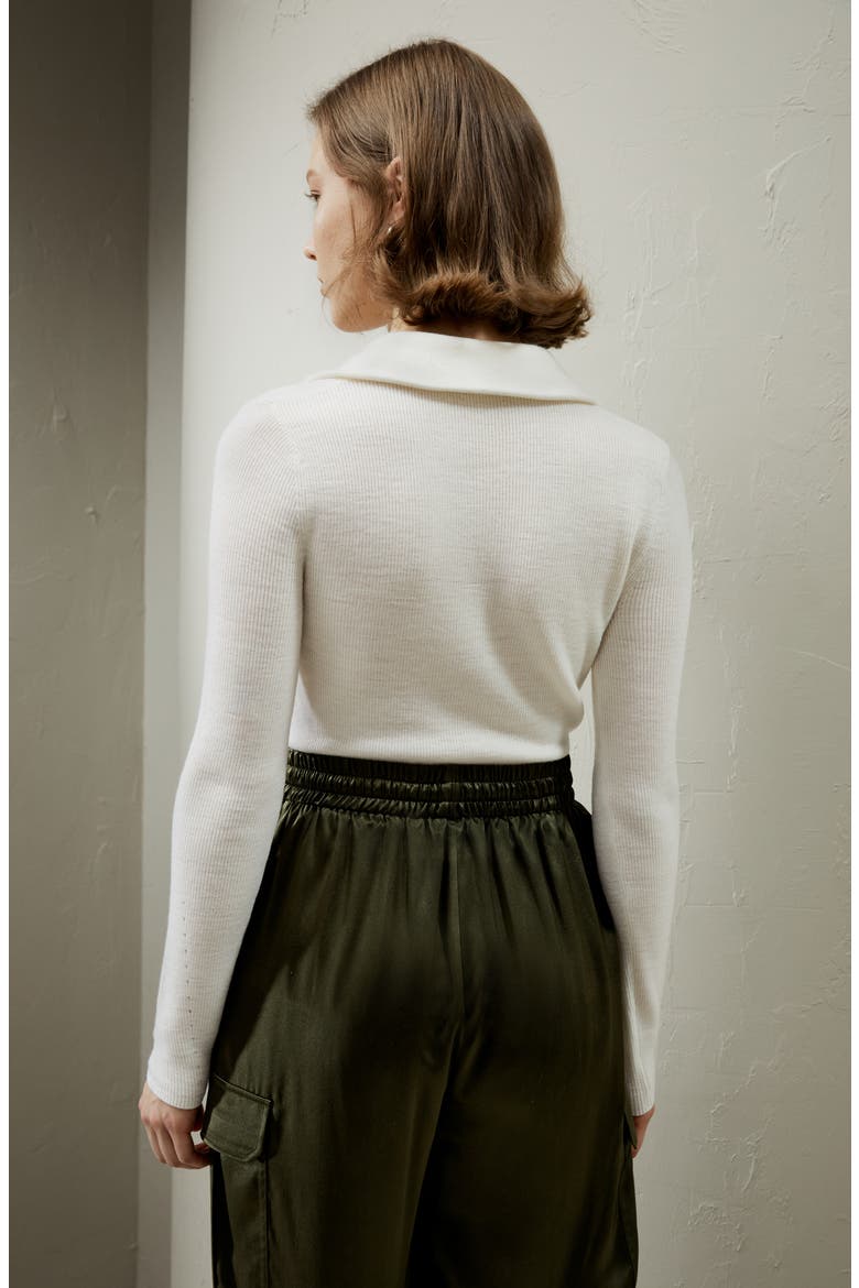 Women's Gaia Ribbed Half Zip Ultra-fine Wool Sweater, Alternate, color, White