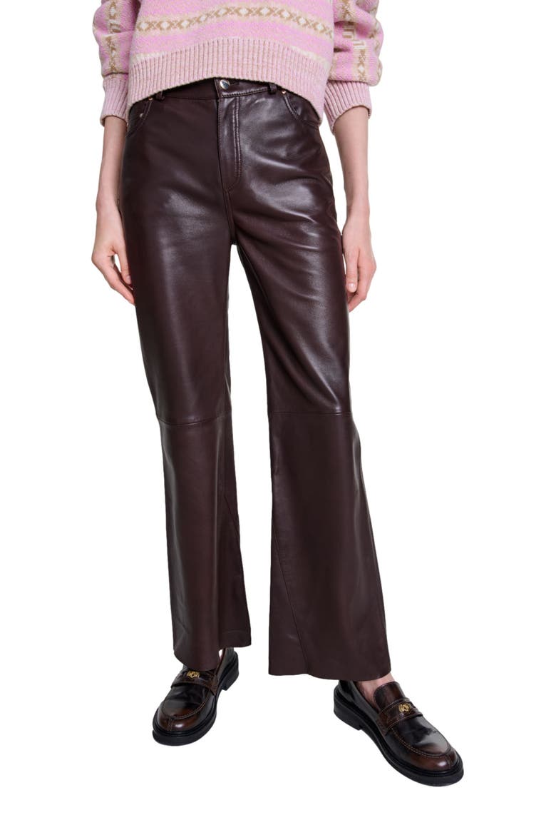 Leather trousers, Alternate, color, Brown