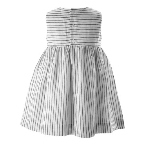 Rachel Riley Stripe Linen Bow Dress In Navy