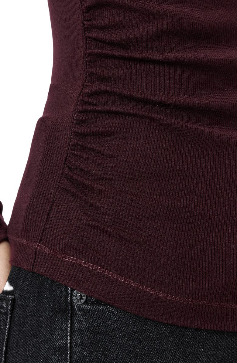 AllSaints Rina Mock Neck Long Sleeve Rib Top, Alternate, color, Oxblood Red