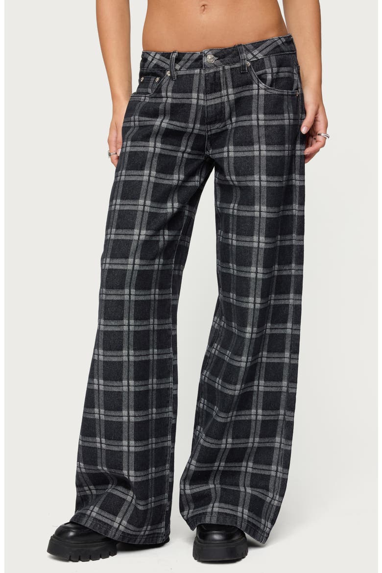 Kailani Plaid Low Rise Baggy Wide Leg Jeans, Main, color, BLACK
