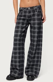 EDIKTED Kailani Plaid Low Rise Baggy Wide Leg Jeans