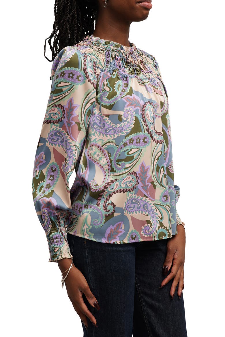 Smocked Paisley Print Top, Alternate, color, TARA PRINT