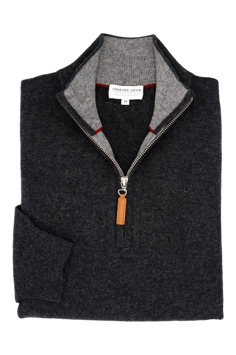 Men's Quarter Zip Wool & Cashmere Sweater, Alternate, color, DARK GREY