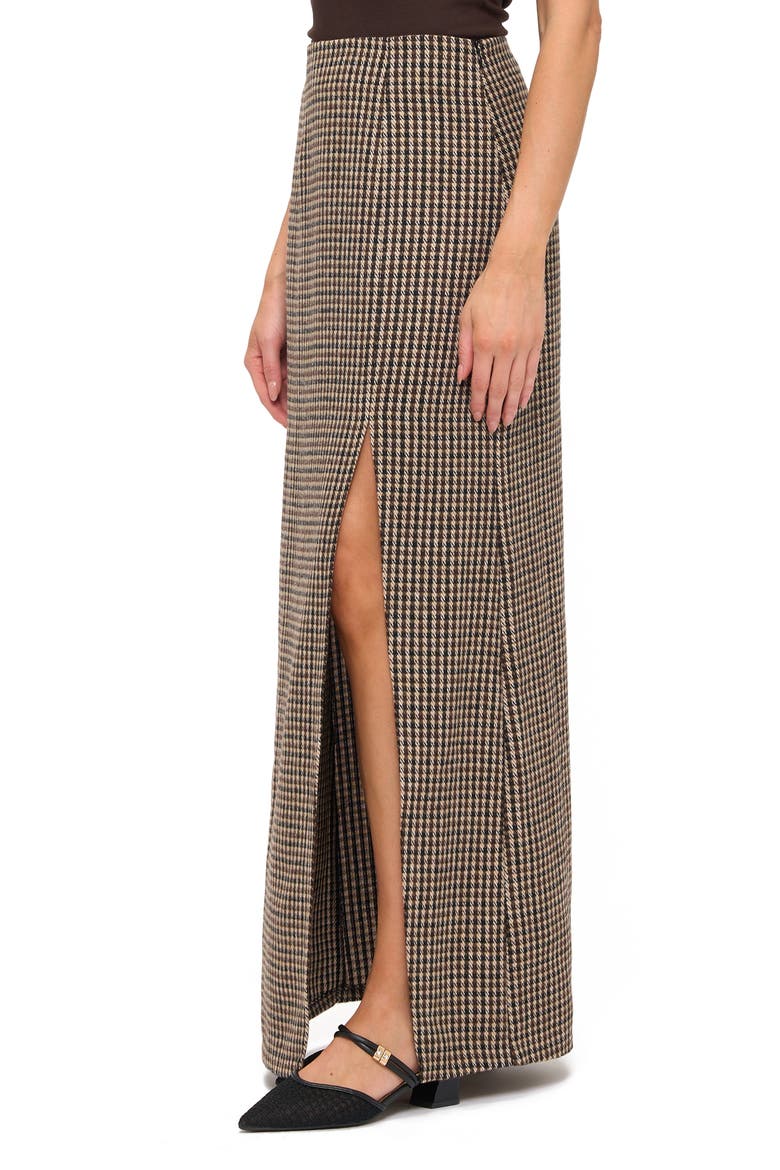 Houndstooth Front Slit Maxi Skirt, Alternate, color, BLACK/ BROWN