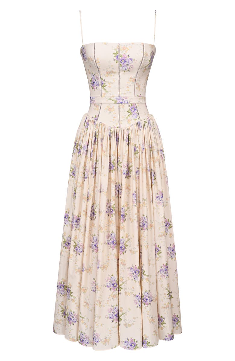HOUSE OF CB Ysabella Floral Stretch Cotton Maxi Sundress, Alternate, color, Ivory Sweet Peony