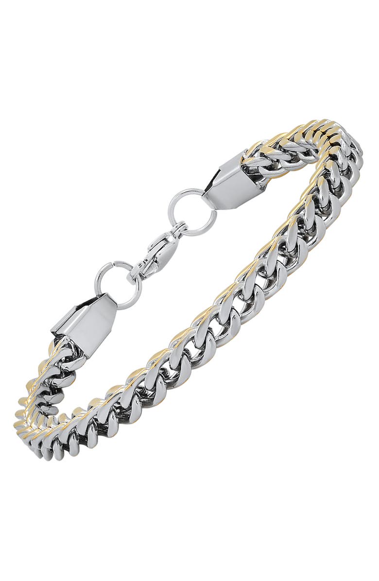 HMY JEWELRY Stainless Steel Curb Chain Bracelet, Alternate, color, Silver/Gold