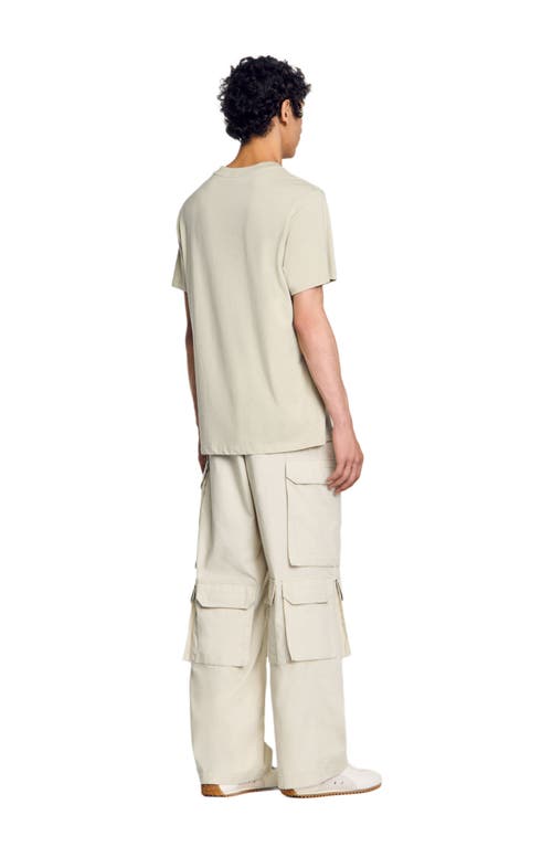 Sandro Cotton T-shirt With Logo In Light Kaki.