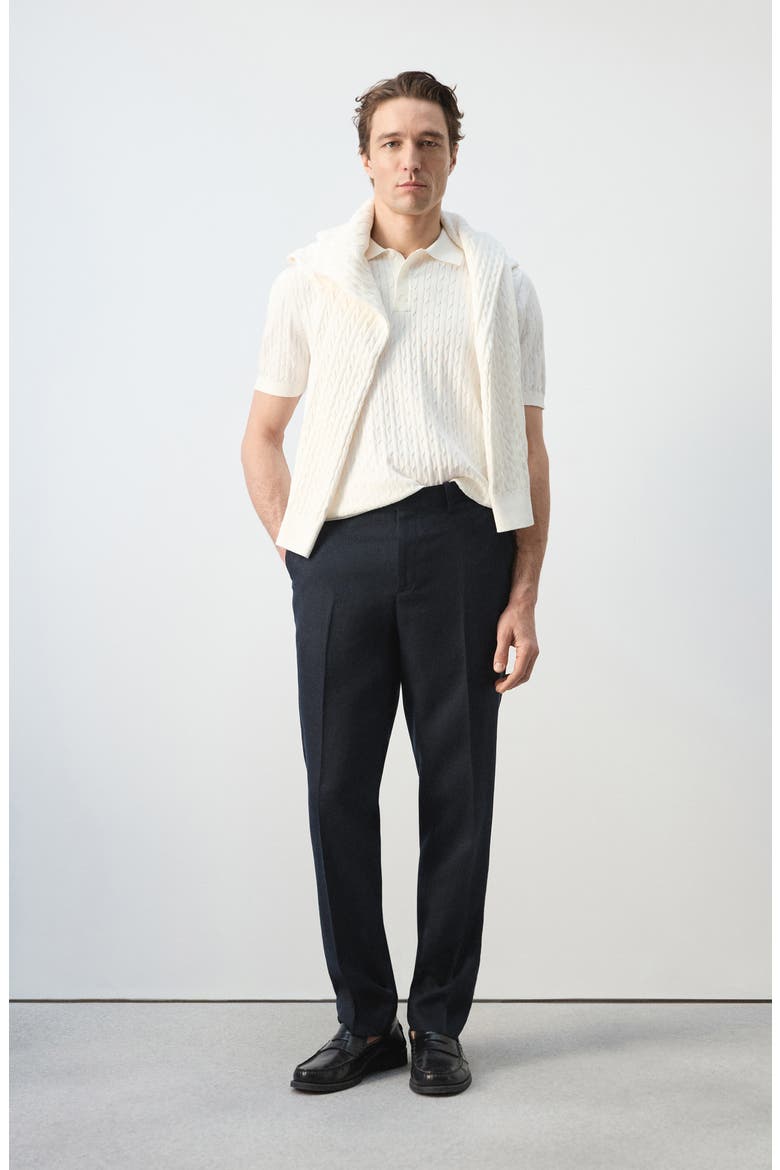Cable Stitch Polo Sweater, Alternate, color, OFF WHITE