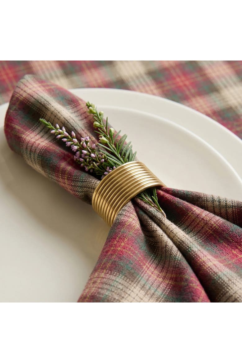 Linen Dinner Napkins Set of 4 - Hunter's Plaid, Alternate, color, Brown