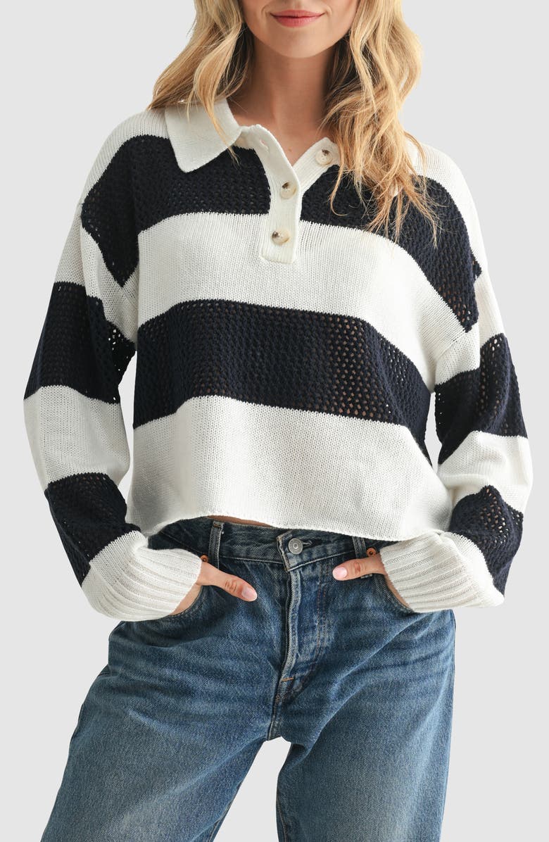 All in Favor Rugby Sweater, Main, color, Ivory Navy
