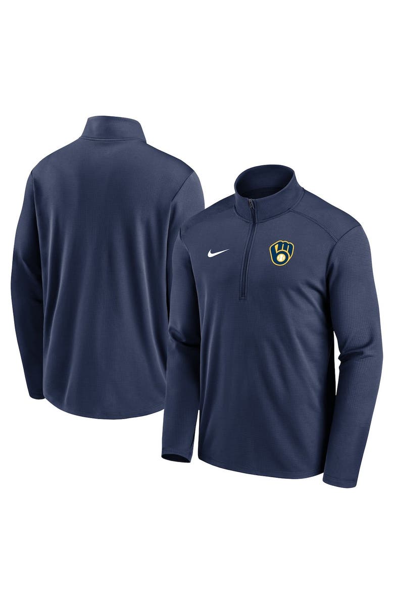 Nike Men's Nike Navy Milwaukee Brewers Agility Pacer Lightweight Performance Half-Zip Top, Alternate, color, Navy