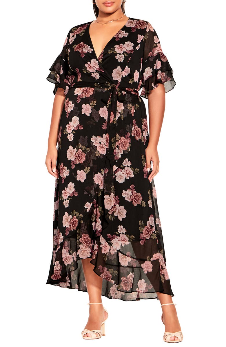 City Chic Floral Chiffon Dress, Main, color,