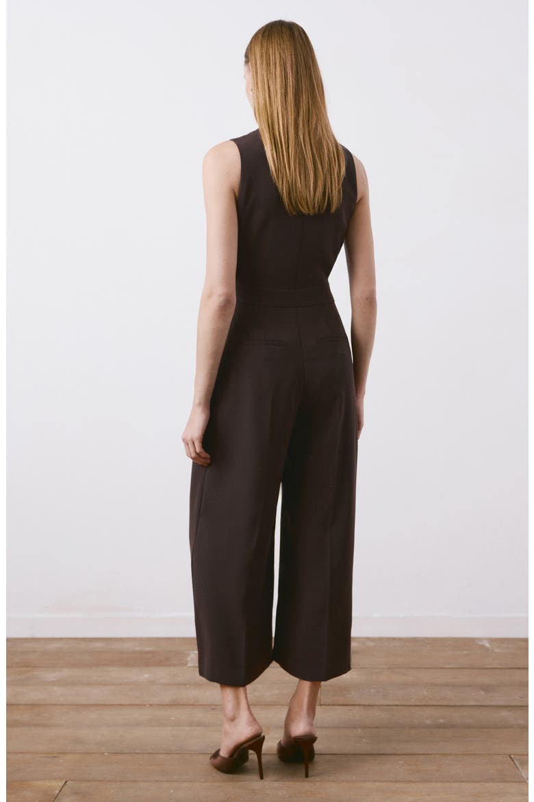 Contrast Piping Faux Wrap Jumpsuit, Alternate, color, CHOCOLATE