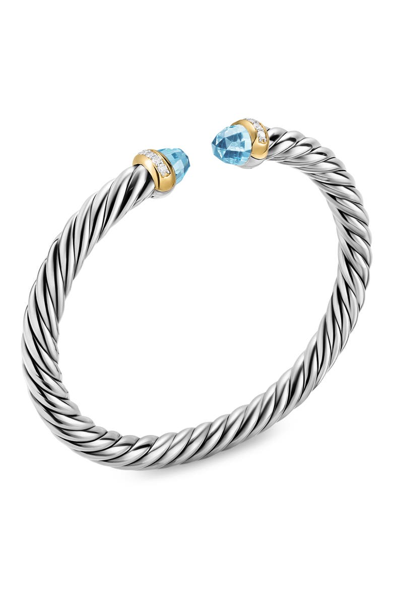 Cable Flex Bracelet in Sterling Silver with 14K Gold, Prasiolite & Diamonds, 6mm, Alternate, color, LIGHT BLUE