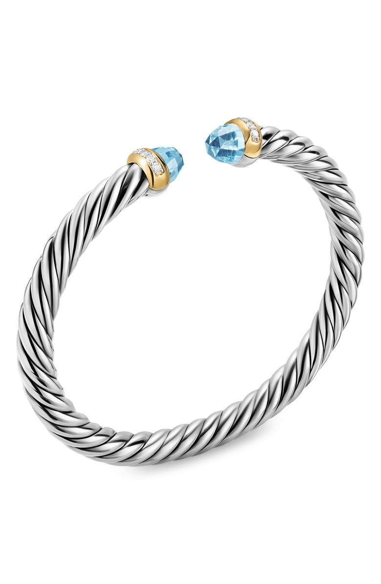 David Yurman Cable Flex Bracelet in Sterling Silver with 14K Gold, Prasiolite & Diamonds, 6mm, Alternate, color, Light Blue
