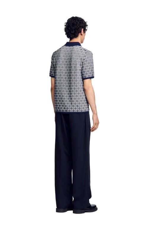 Sandro Square Cross Jacquard Polo Shirt In Navy Blue