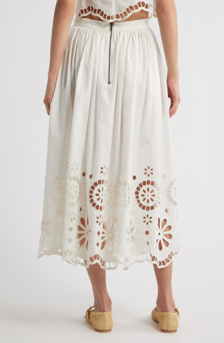 THE GREAT. The Super Bloom Eyelet Midi Skirt, Alternate, color, White