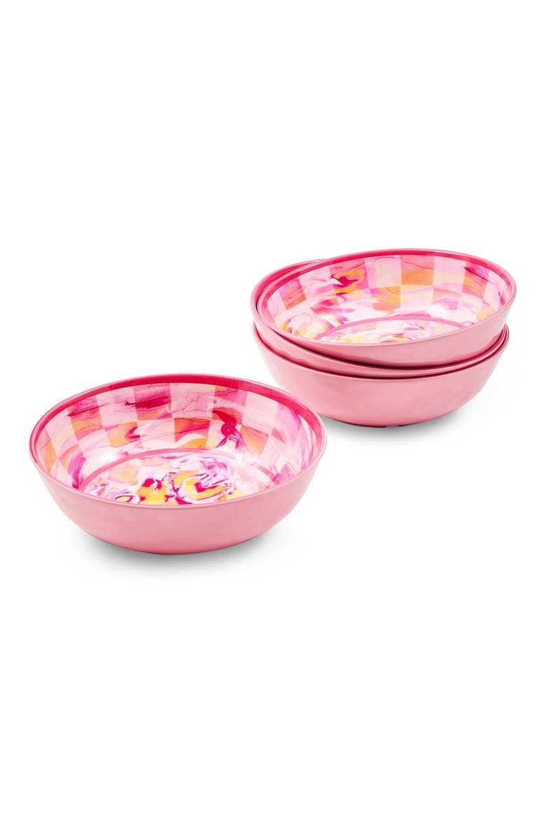 Set of 4 Pink Marble Check Small Melamine Bowls, Main, color, PINK