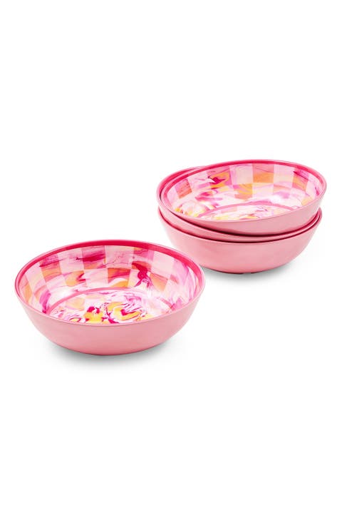 Set of 4 Pink Marble Check Small Melamine Bowls