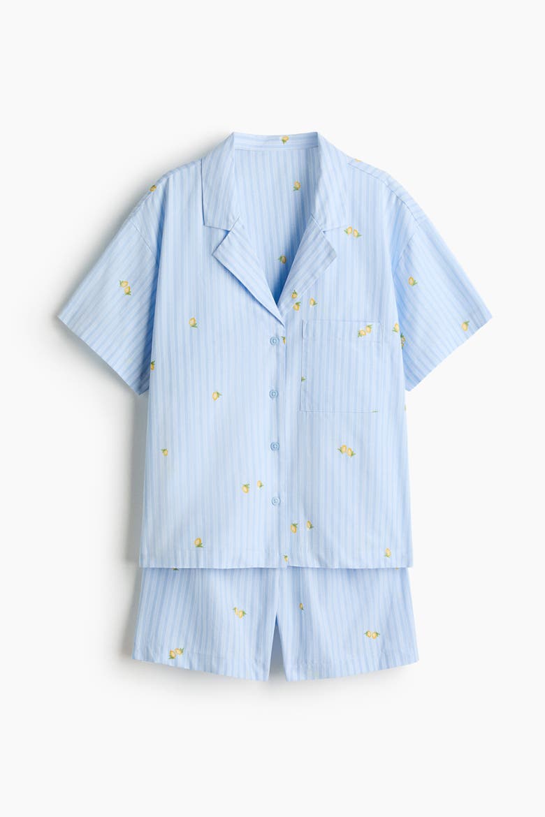 Pyjama Shirt And Shorts, Alternate, color, Light blue/lemons