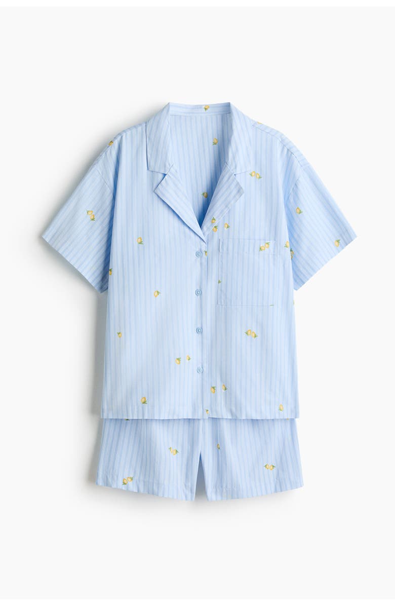 H&M Pyjama Shirt And Shorts, Alternate, color, Light Blue/Lemons
