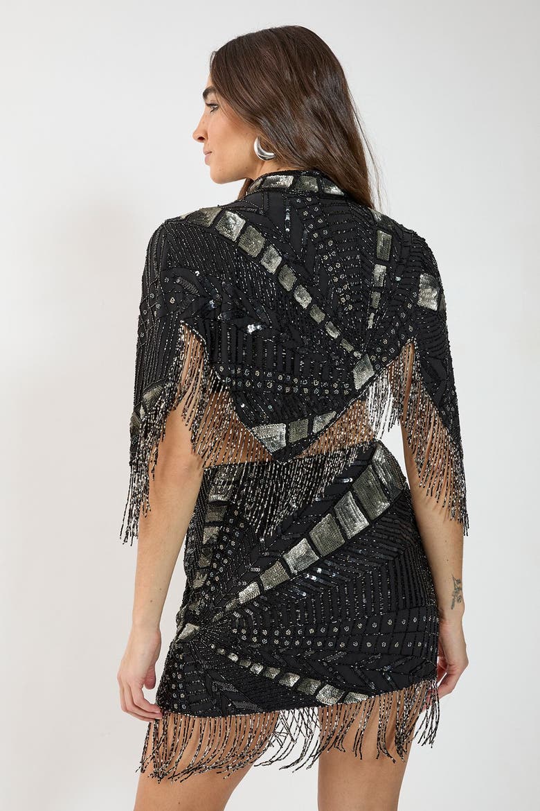 Panelled Tassel Sequin Mini Skirt, Alternate, color, Black