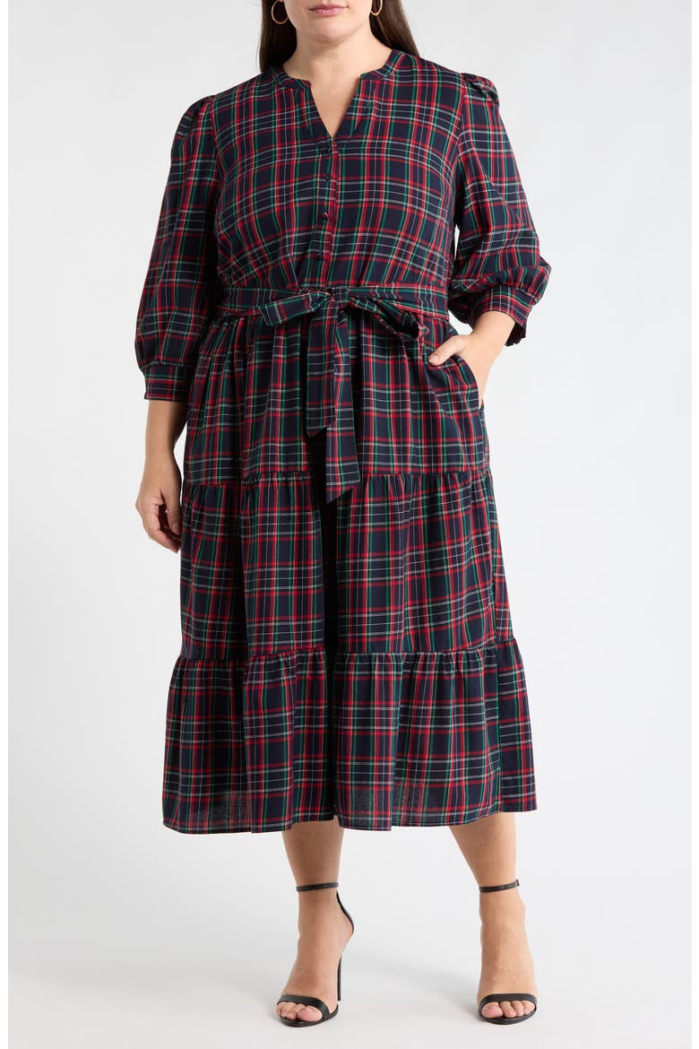 Chapman Plaid Yanis Midi Shirtdress, Main, color, NAVY-MULTI