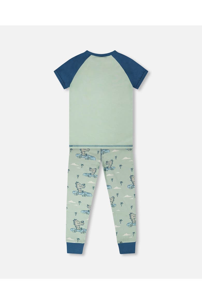 Organic Cotton Crocodile Two-Piece Pyjama Set, Alternate, color, Green Printed Crocodiles