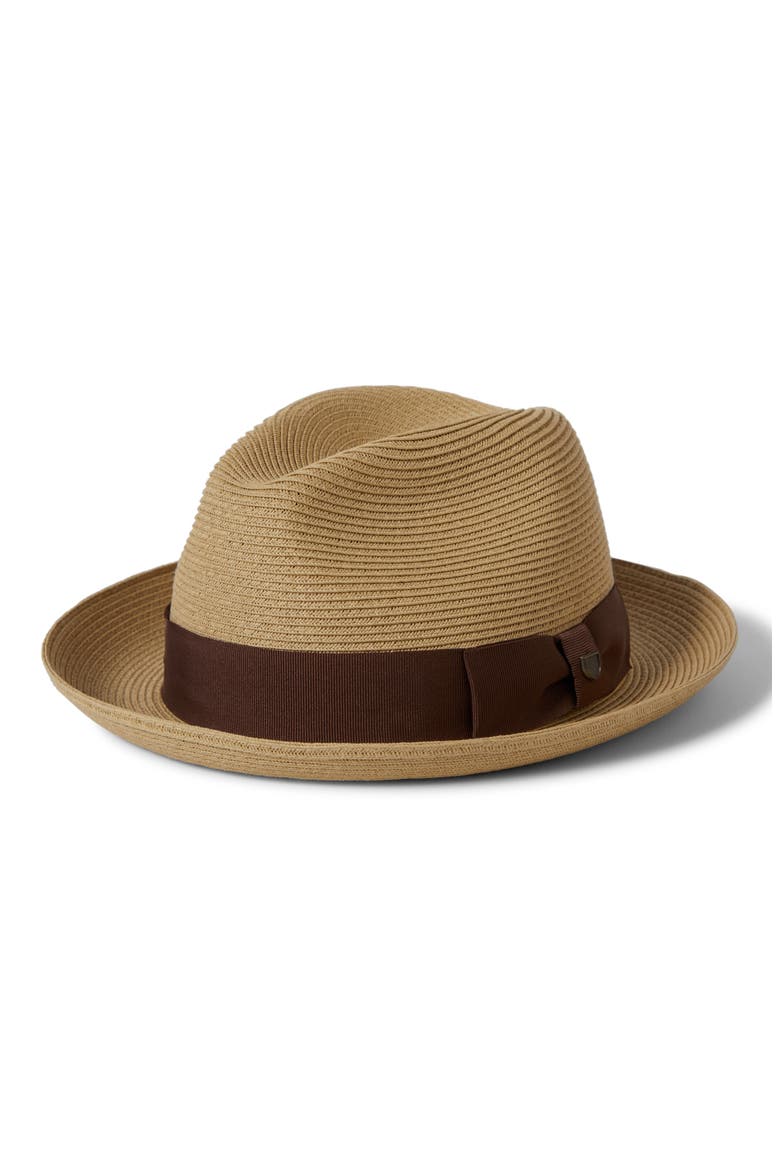 Horton Packable Straw Fedora, Main, color, DARK TAN/LIGHT BROWN