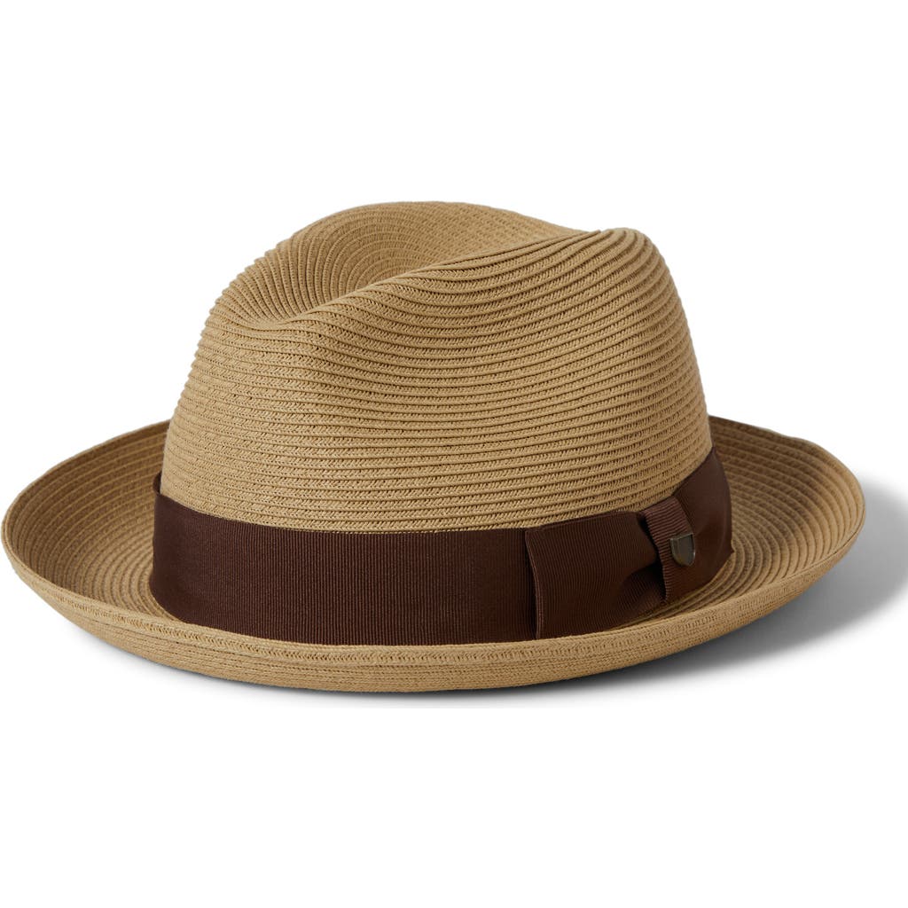 Brixton Horton Packable Straw Fedora In Dark Tan/light Brown