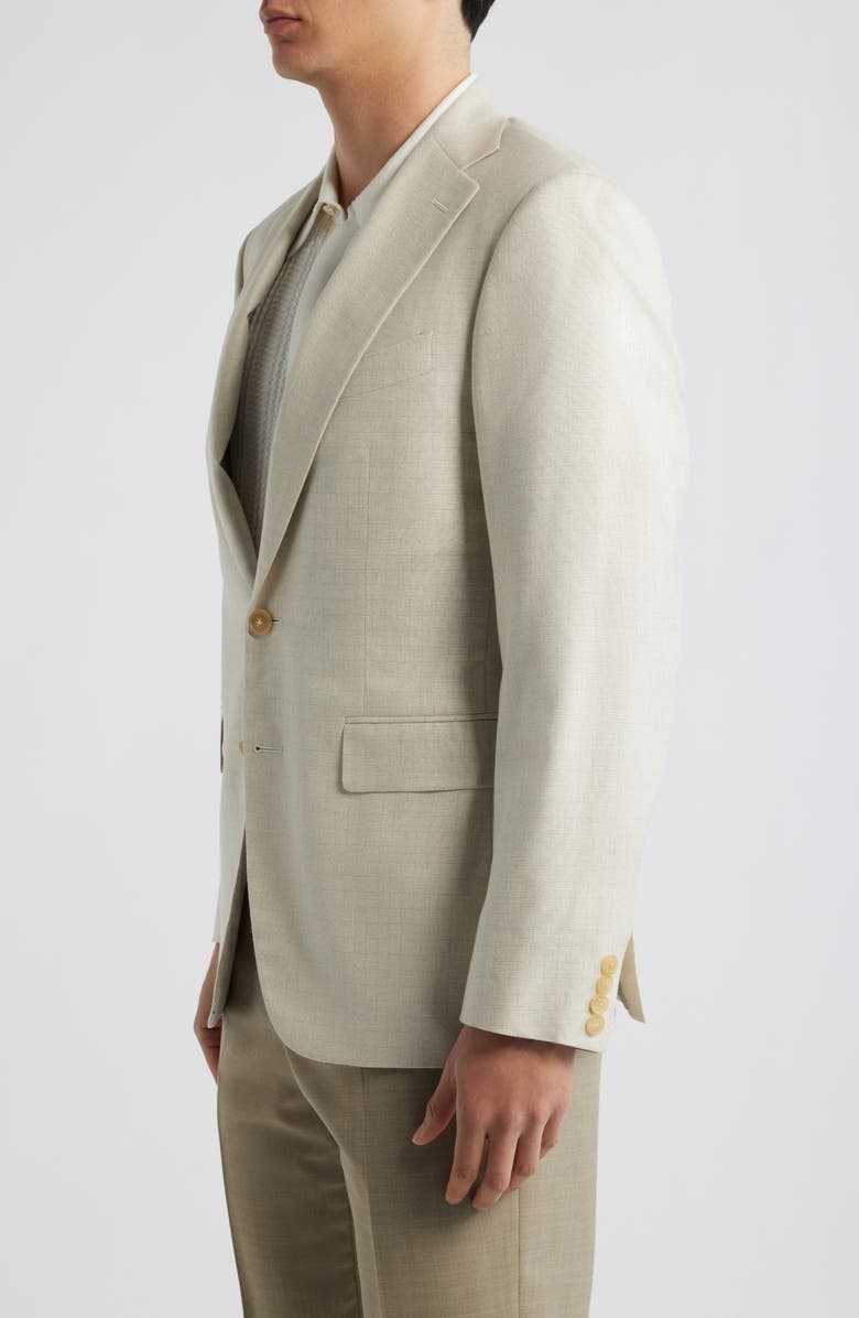 Canali Capri Trim Fit Beige Check Jacquard Silk & Cashmere Sport Coat, Alternate, color, Beige