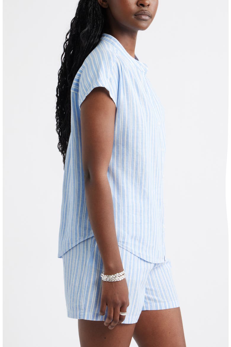 Novelty Stripe Cap Sleeve Button-Up Shirt, Alternate, color, BLUE - IVORY GINGER STRIPE
