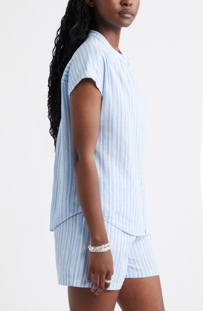 Caslon<sup>®</sup> Novelty Stripe Cap Sleeve Button-Up Shirt, Alternate, color, Blue - Ivory Ginger Stripe