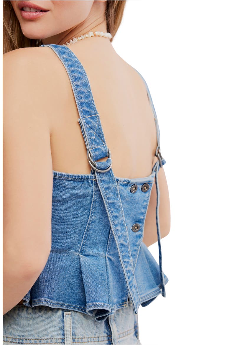 Sunfaded Denim Crop Peplum Top, Alternate, color, STEEL BLUE
