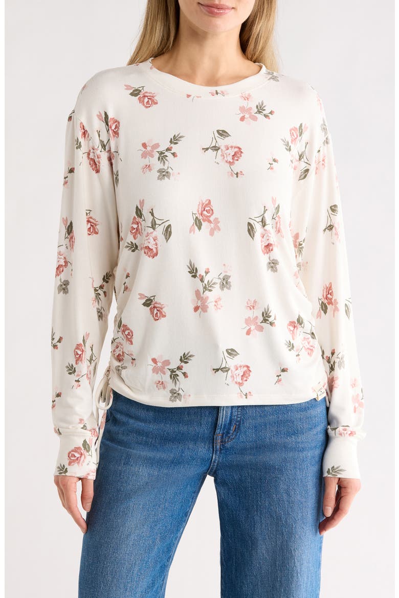 Cozy Ruched Side Long Sleeve Top, Main, color, CREAM FLORAL