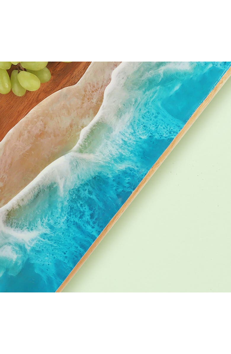 Gallerie II Wave Coastal Wood Novelty Rectangle Serving Tray with Handles, Alternate, color, Blue